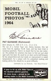 1964 Mobil Football Photos VFL #30 Pat Guinane Back